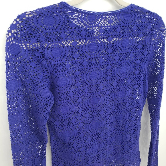 Tommy Bahama Crochet Rashguard S Medallion Swim Top Cover Up Blue Rash Guard - Picture 10 of 10